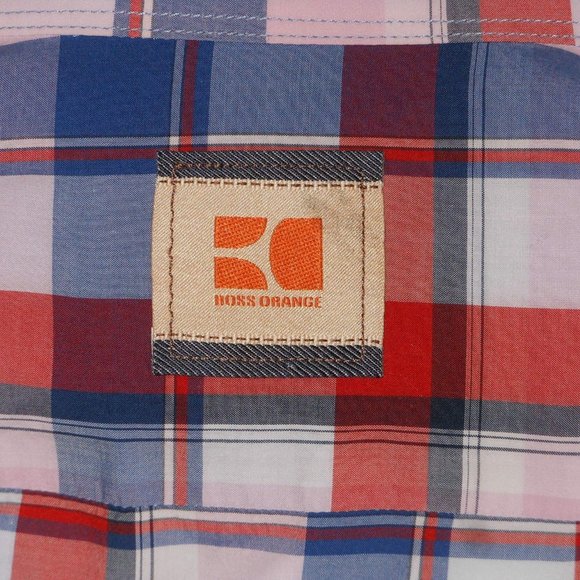 Hugo Boss Orange colorful plaids men's dress shirt - Picture 2 of 9